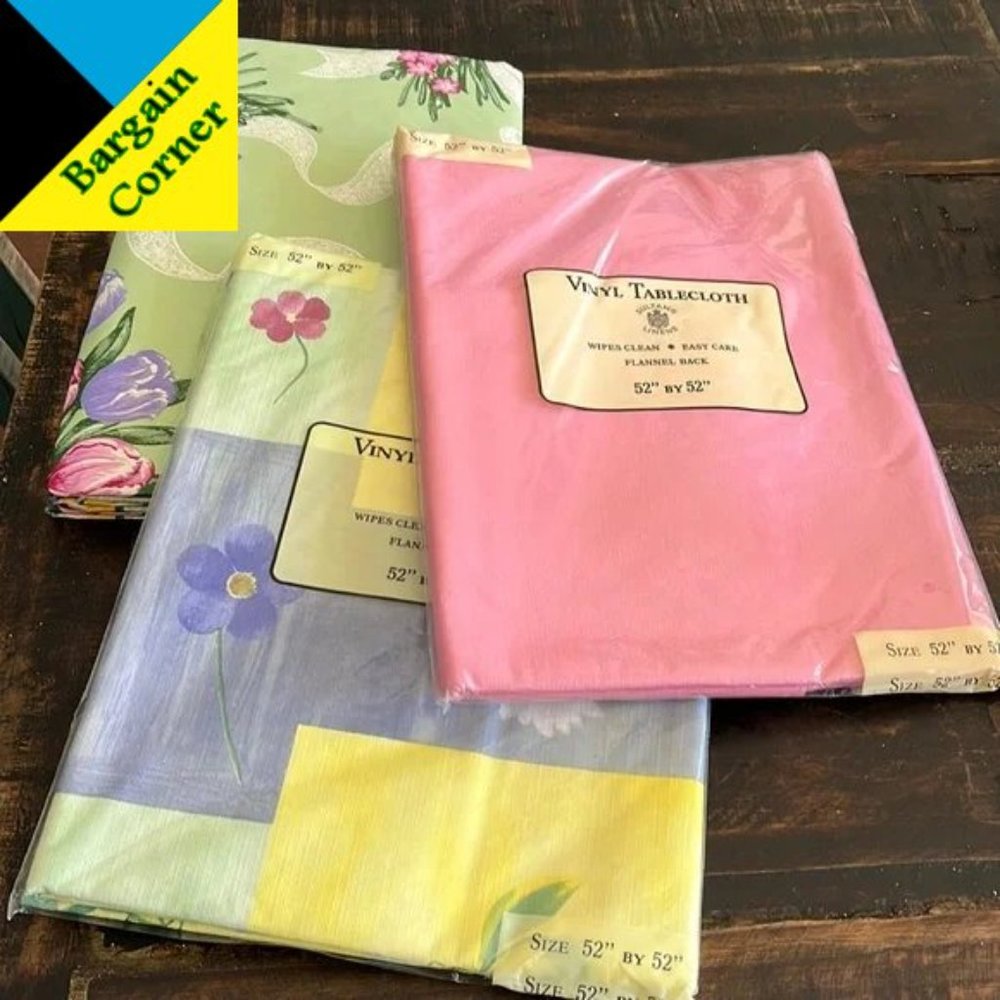 Three New Vinyl Tablecloths 52” by 52”